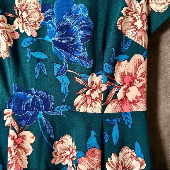 Eliza J Floral Fit & Flare Dress Teal Pink Blue Garden Party Wedding Guest Sz 6 - Picture 8 of 12